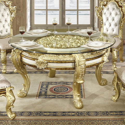 Desiderius - Round Dining Table - Antique Gold & Hand-Painted Brown