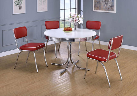 Retro - 5 Piece Round Dining Set - Glossy White And Red