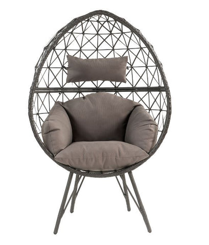 Aeven - Patio Lounge Chair - Light Gray Fabric & Black Wicker