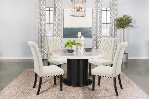Sherry - 5 Piece Round Dining Set With Fabric Chairs - Beige