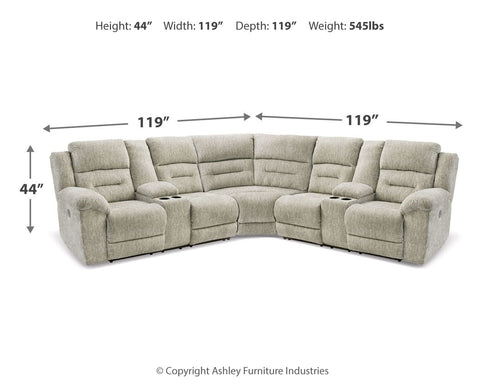Family Den - Pewter - 3-Piece Power Reclining Sectional With 2 Loveseats With Console