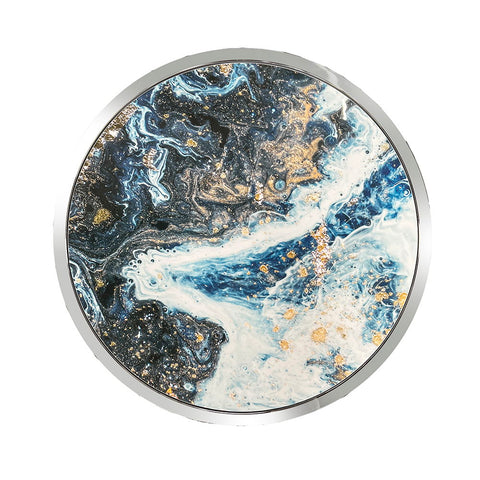 Lyda - End Table - Blue Marble Print & Chrome