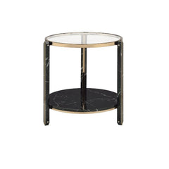 Thistle - End Table - Clear Glass, Faux Black Marble & Champagne Finish