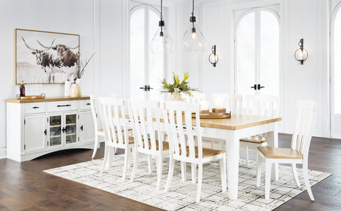 Ashbryn - White / Natural - 10 Pc. - Dining Table, 8 Side Chairs, Server