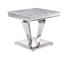 Satinka - End Table - Light Gray Printed Faux Marble & Mirrored Silver Finish