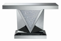 Amore - Rectangular Sofa Table With Triangle Detailing - Silver And Clear Mirror