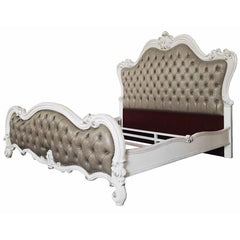 Versailles II - Queen Bed - Vintage Gray PU & Bone White Finsih