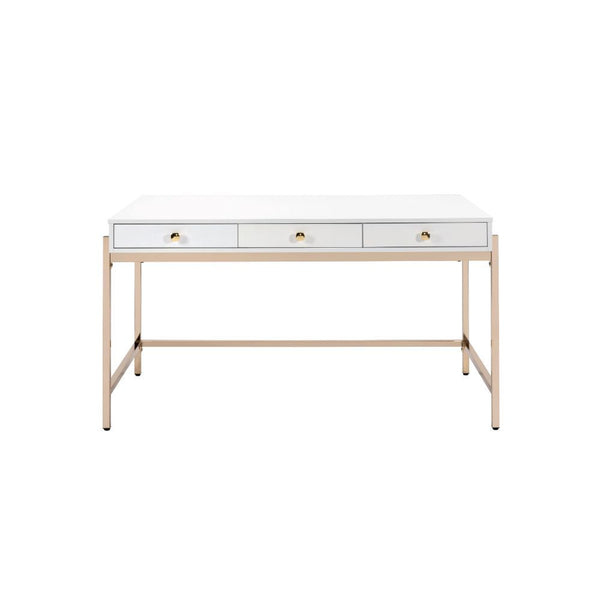 Ottey - Desk - White High Gloss & Gold - 31"