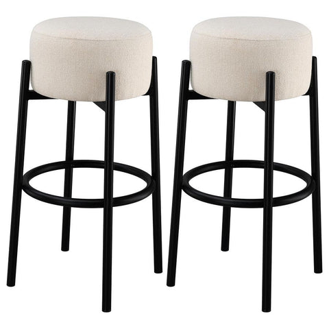 Leonard - Upholstered Backless Round Stools (Set of 2) - White and Black
