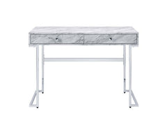 Tigress - Writing Desk - White Printed Faux Marble & Chrome Finish